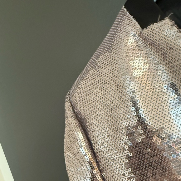 Avec Les Filles (Anthropologie) M EUC sequin Shimmering Silver/pink Blazer - Picture 3 of 14